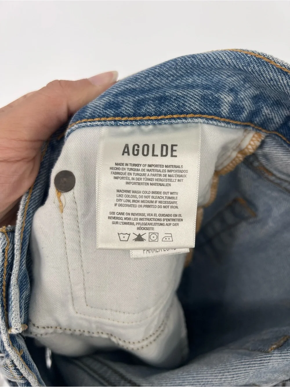 Agolde Parker Long Light Blue Distressed High Waist Cutoff Denim Shorts 26